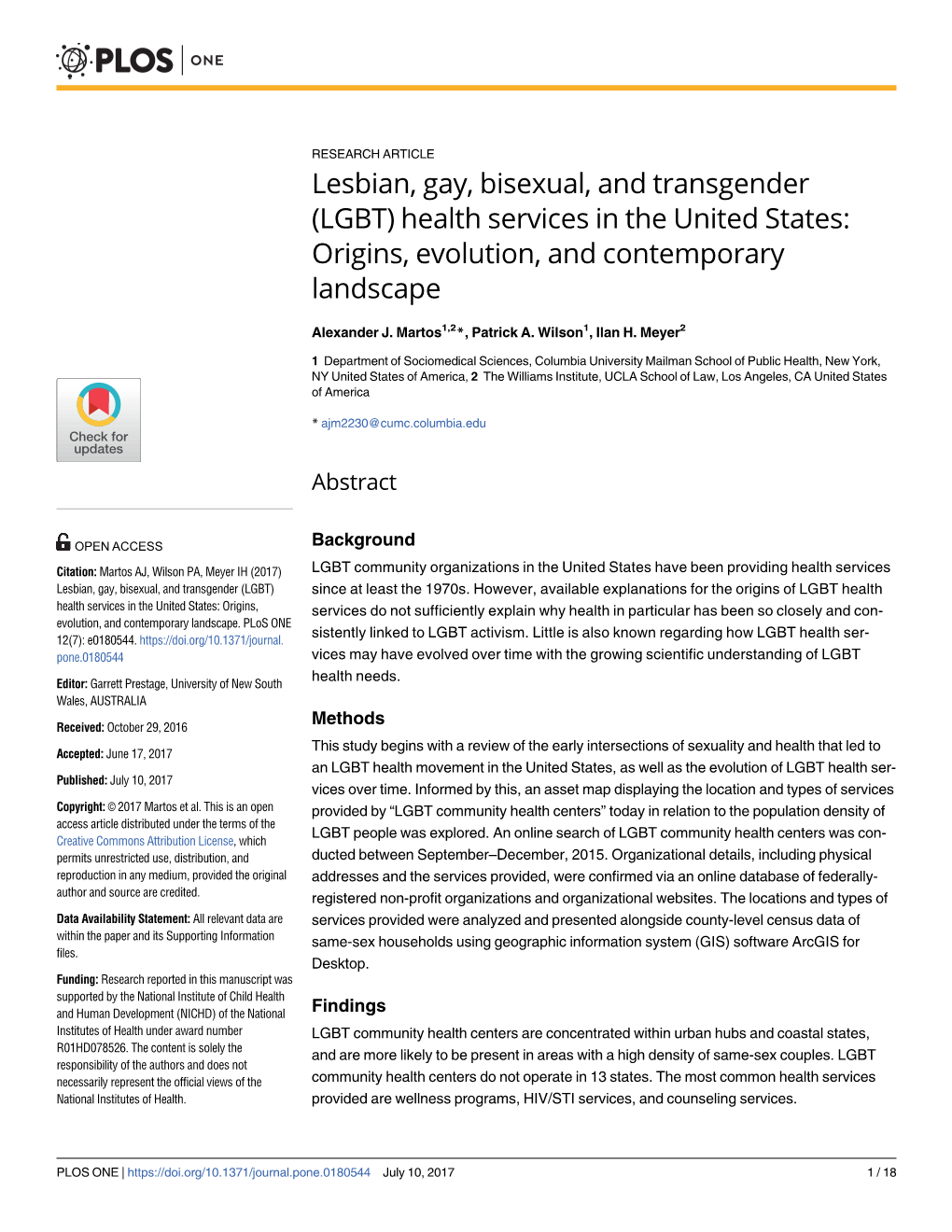 Lesbian, Gay, Bisexual, and Transgender (LGBT) Health Services in the United States: Origins, Evolution, and Contemporary Landscape