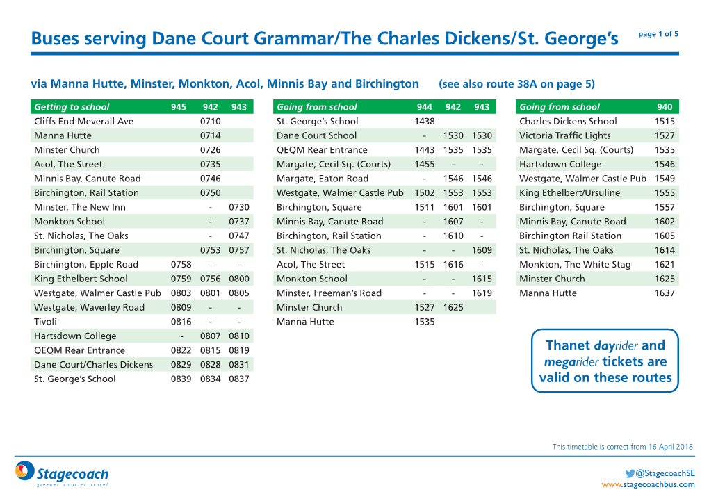 Buses Serving Dane Court Grammar/The Charles Dickens/St