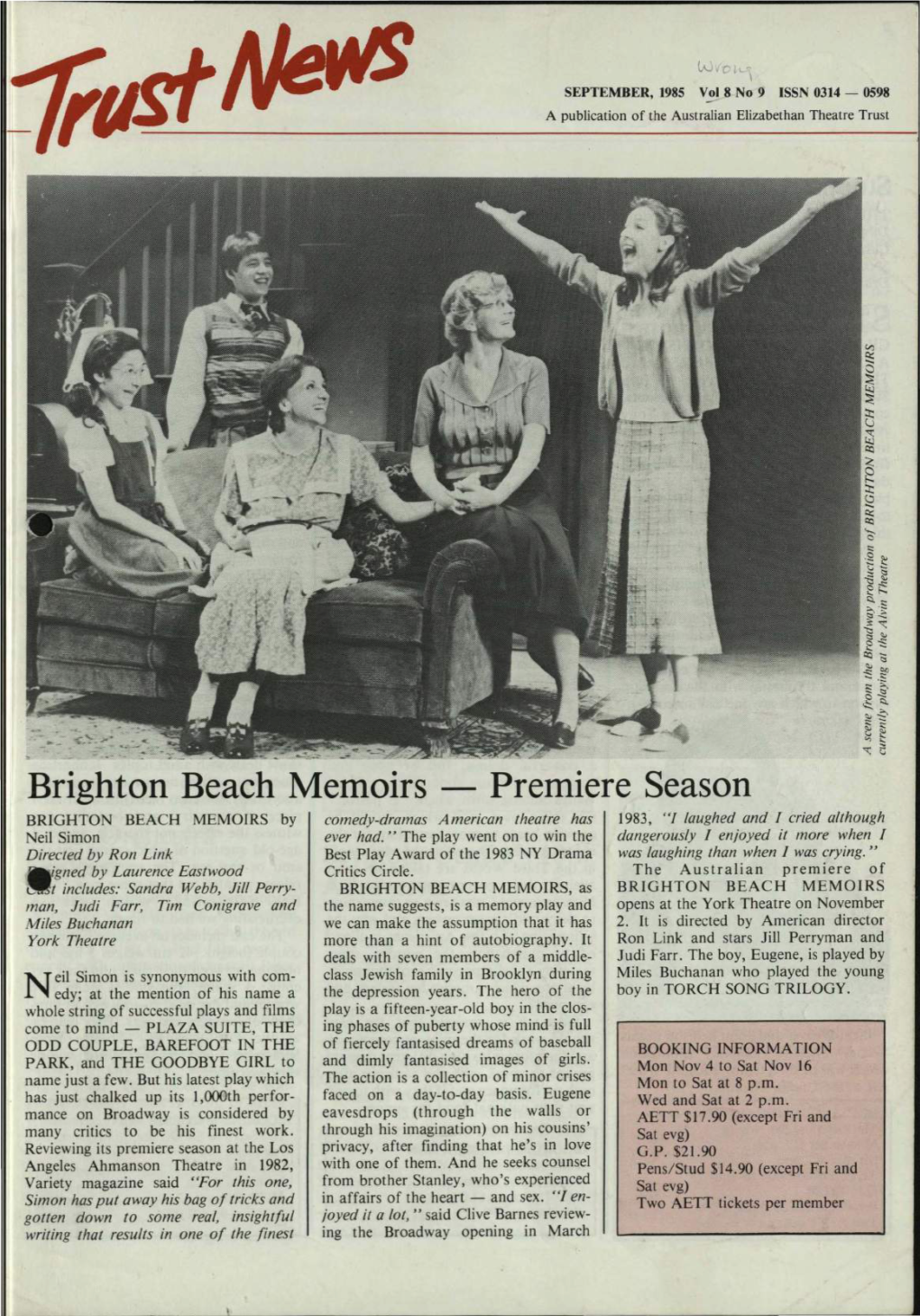 Brighton Beach Memoirs Premiere Season BRIGHTON BEACH MEMOIRS by Comedy-Dramas American Theatre Has 1983, 