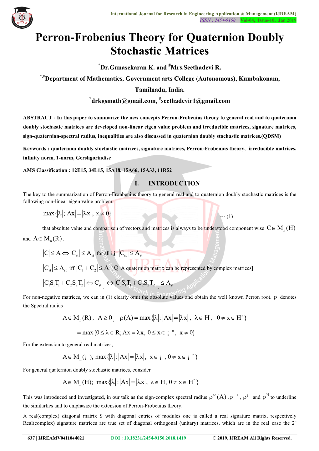 Perron-Frobenius Theory for Quaternion Doubly Stochastic Matrices