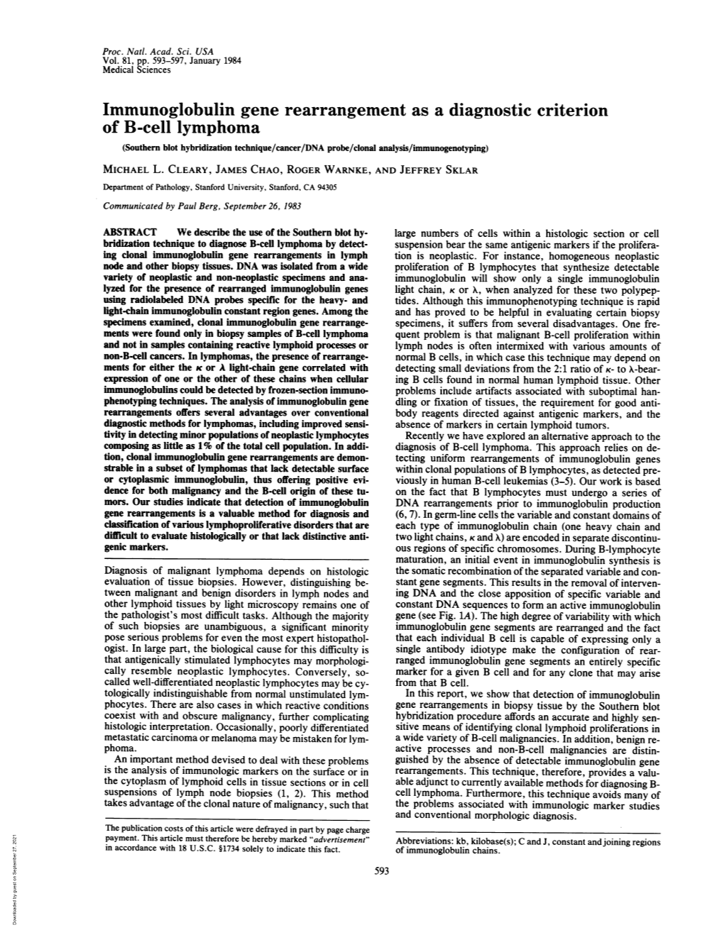 Immunoglobulin Gene Rearrangement As a Diagnostic Criterion