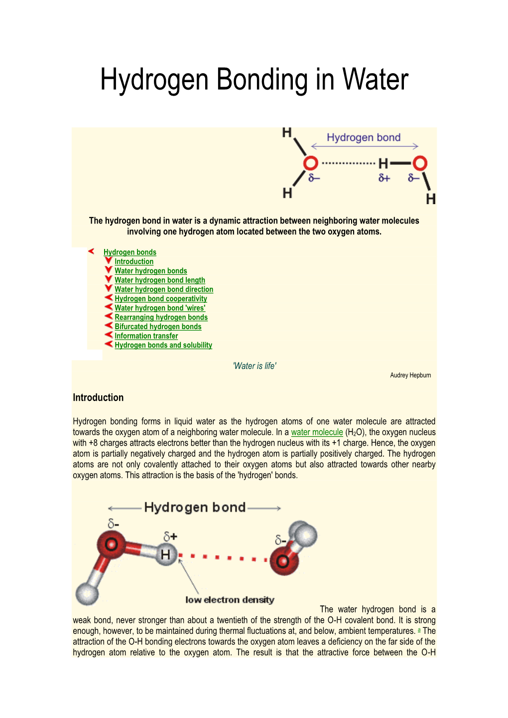 Hydrogen Bonding in Water