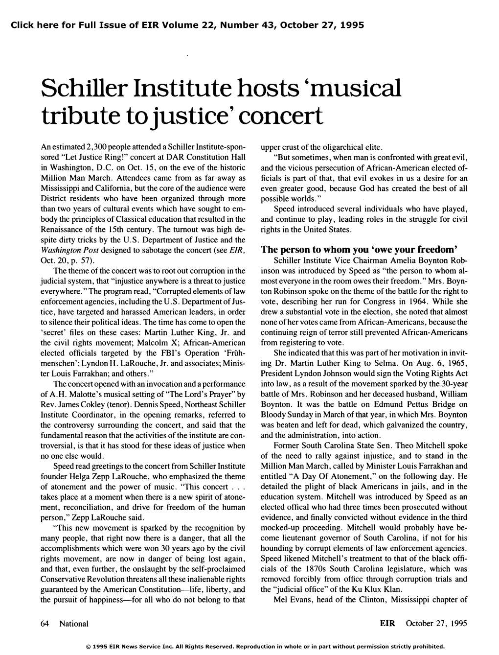 Schiller Institute Hosts 'Musical Tribute to Justice' Concert