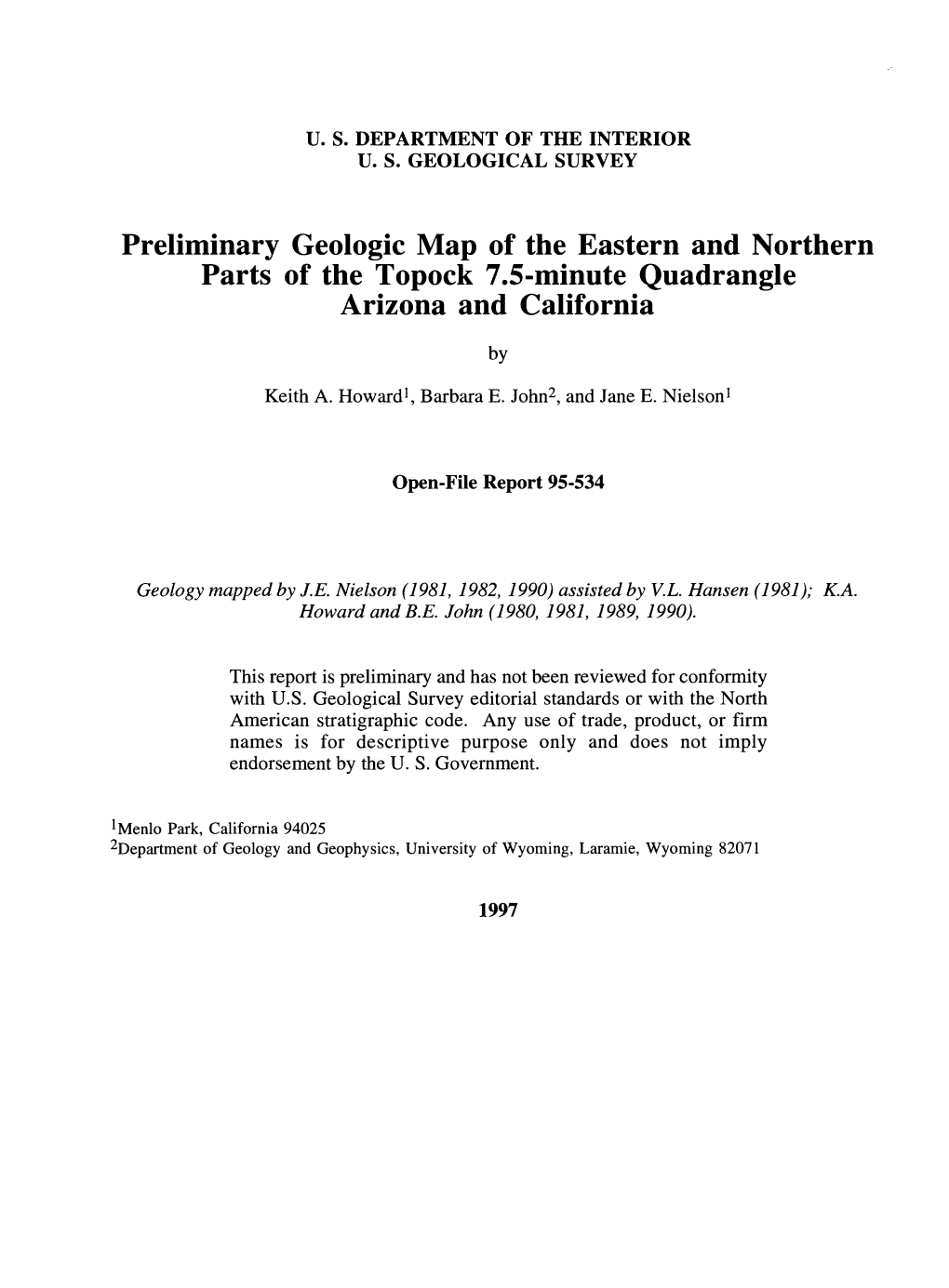 Preliminary Geologic Map of the Eastern and Northern Parts of the Topock 7.5-Minute Quadrangle Arizona and California