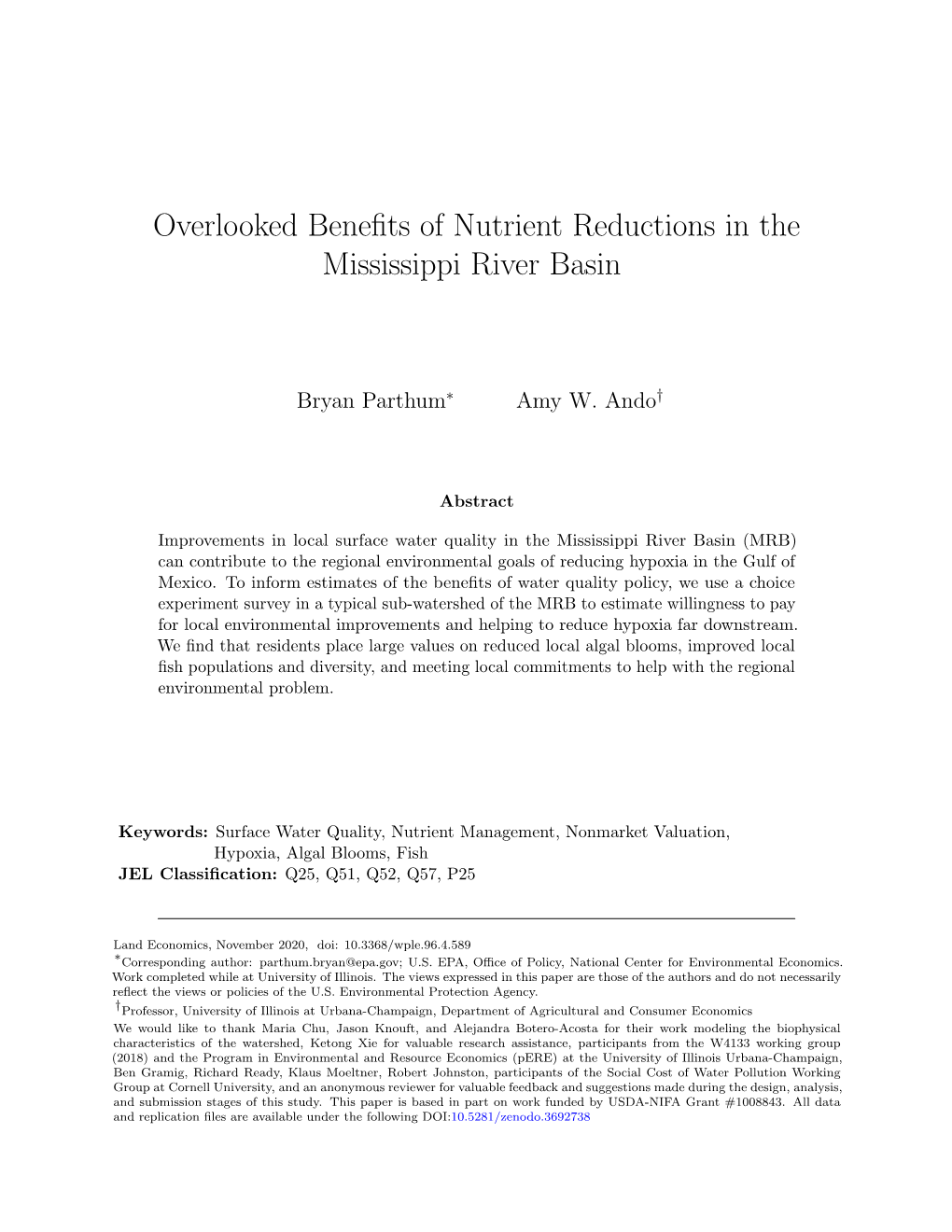 Overlooked Benefits of Nutrient Reductions in the Mississippi River