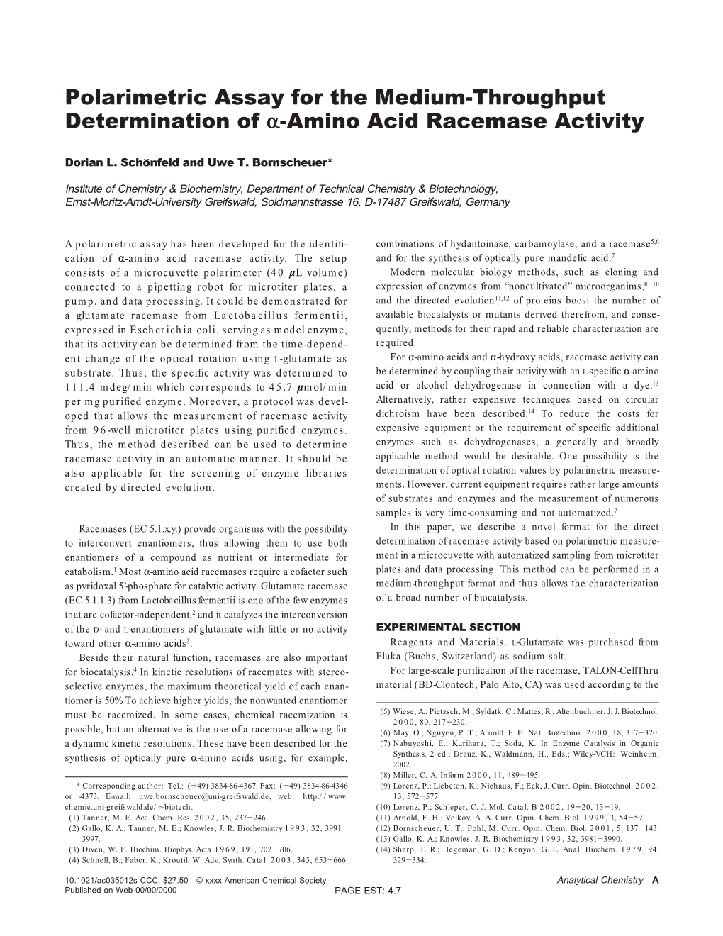 Polarimetric Assay for the Medium-Throughput Determination of R-Amino Acid Racemase Activity