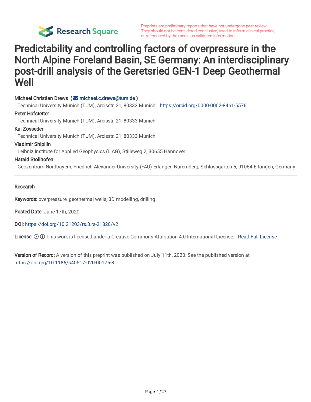 Predictability and Controlling Factors of Overpressure In