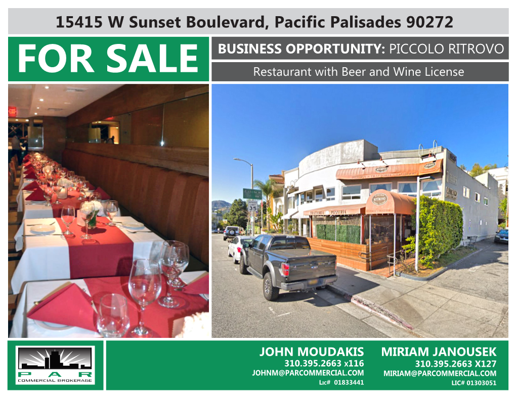 FOR SALE Restaurant with Beer and Wine License