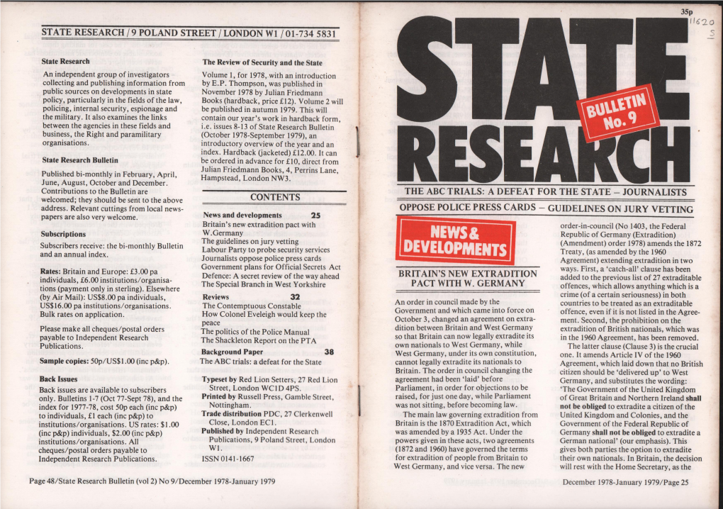 State Research Bulletin Business, the Right and Paramilitary (October 1978-September 1979), an Organisations