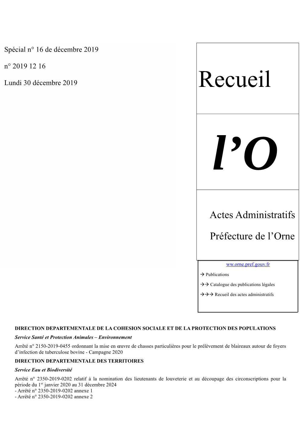 Recueil Special No 16 Du Mois De Decembre 2019