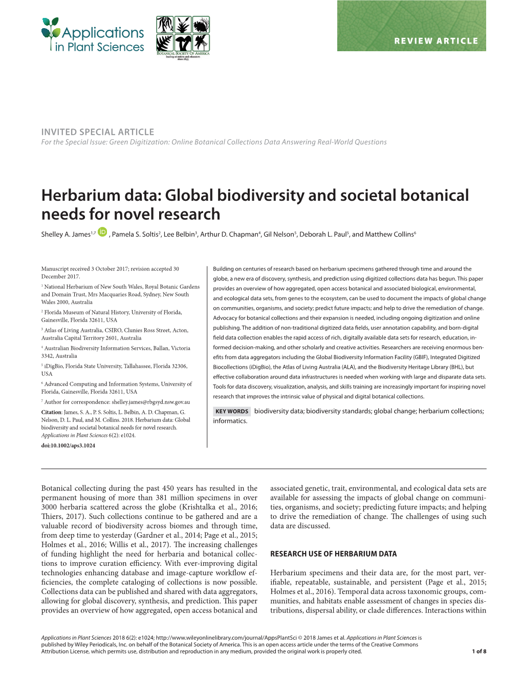 Herbarium Data: Global Biodiversity and Societal Botanical Needs for Novel Research