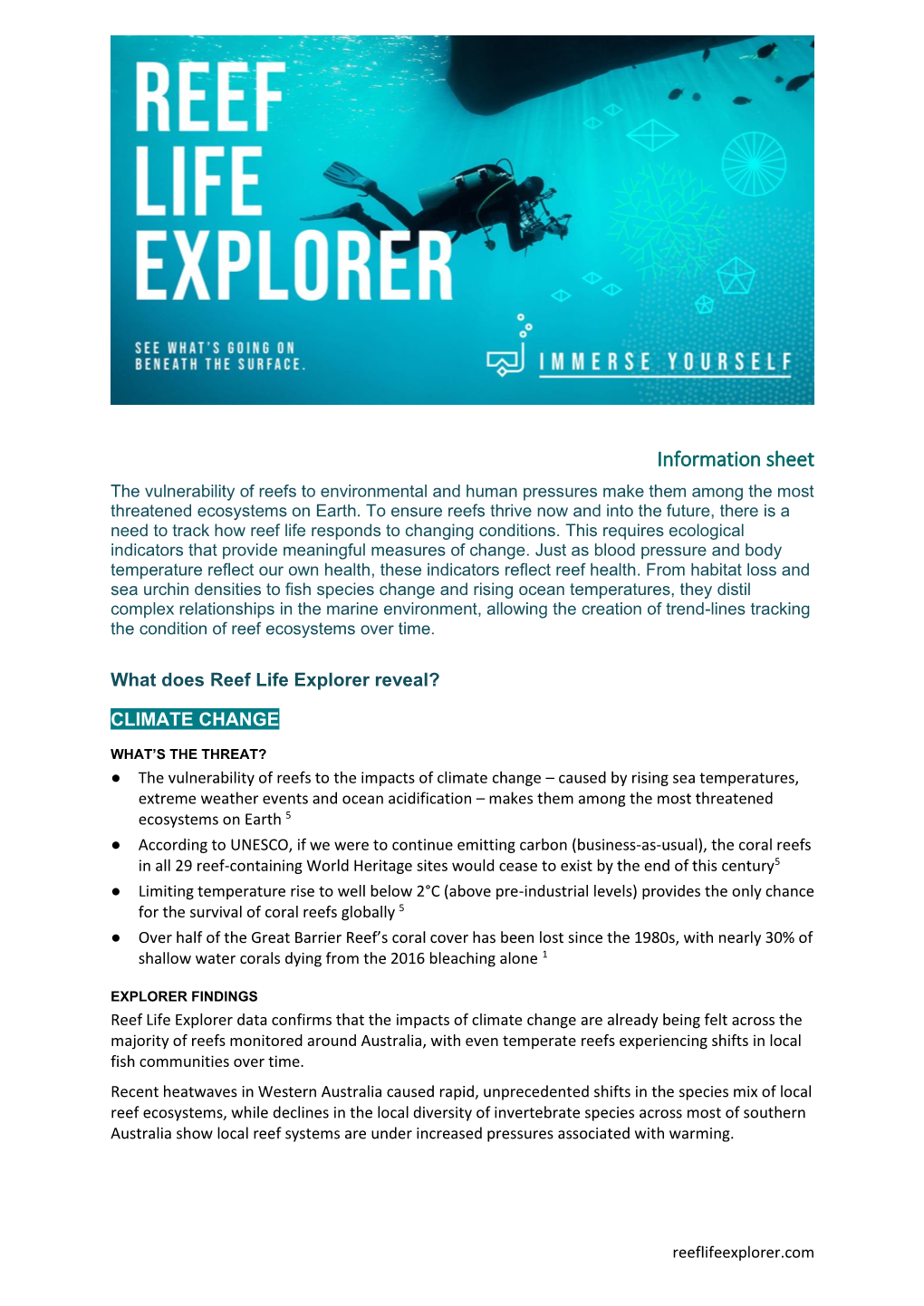 Reef Life Explorer Information Sheet
