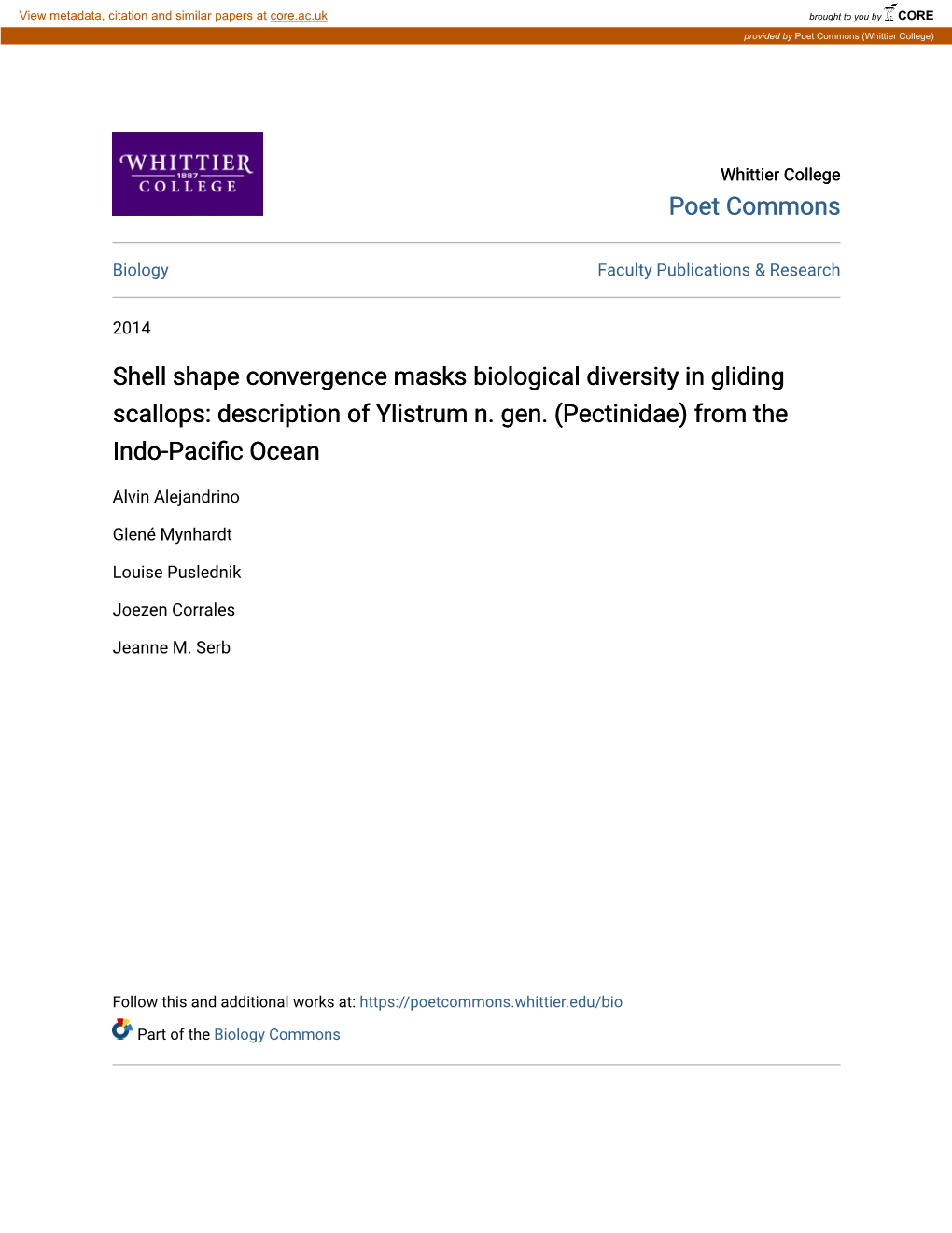 Shell Shape Convergence Masks Biological Diversity in Gliding Scallops: Description of Ylistrum N