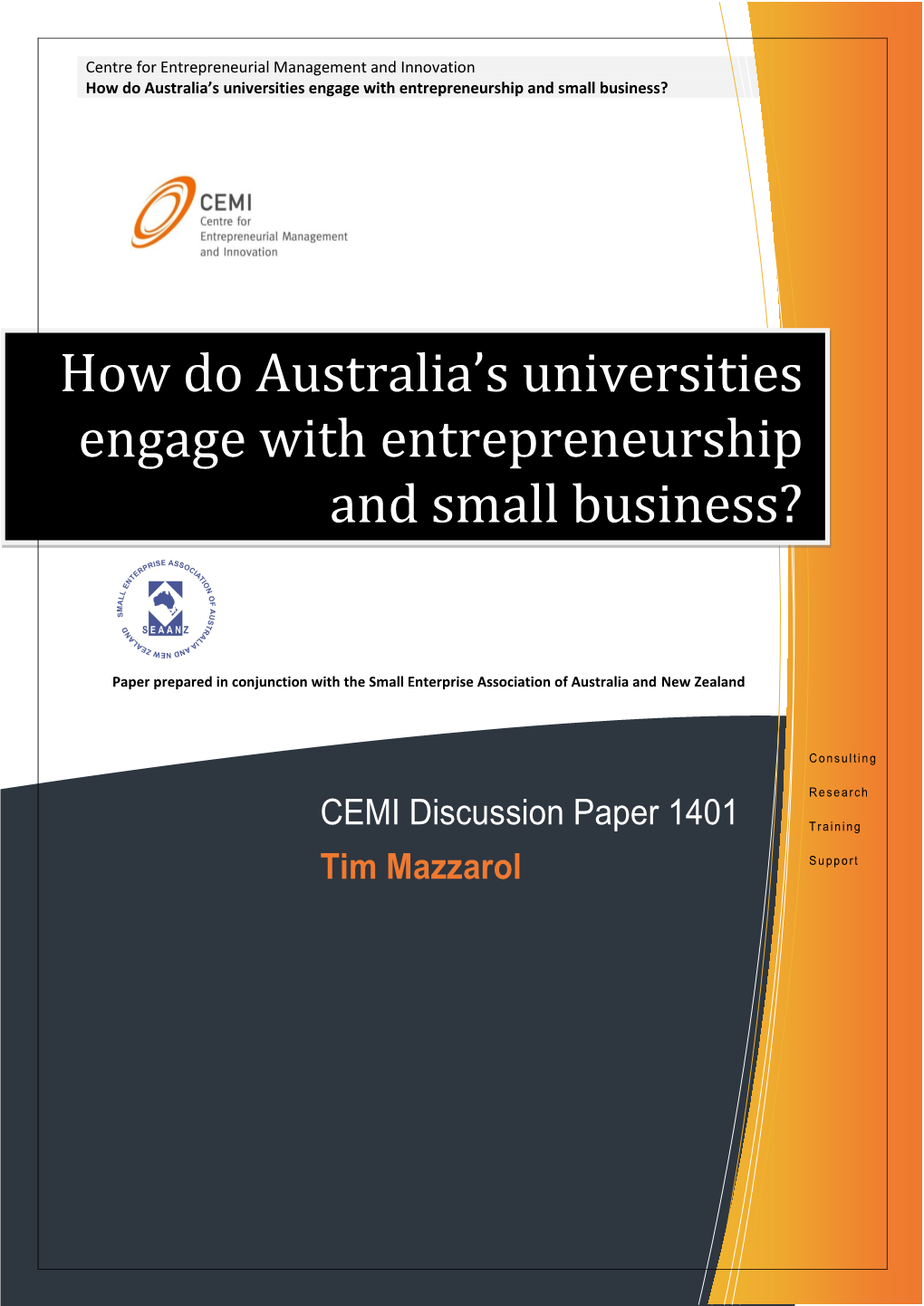 How Do Australia's Universities Engage with Entrepreneurship and Small Business?