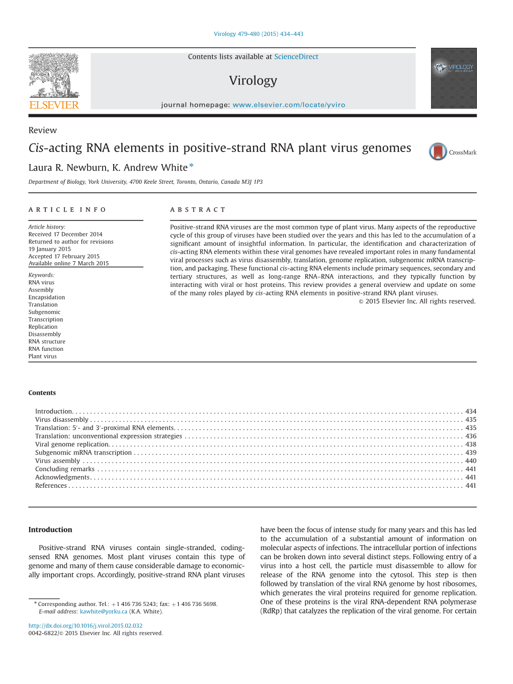 Cis-Acting RNA Elements in Positive-Strand RNA Plant Virus Genomes