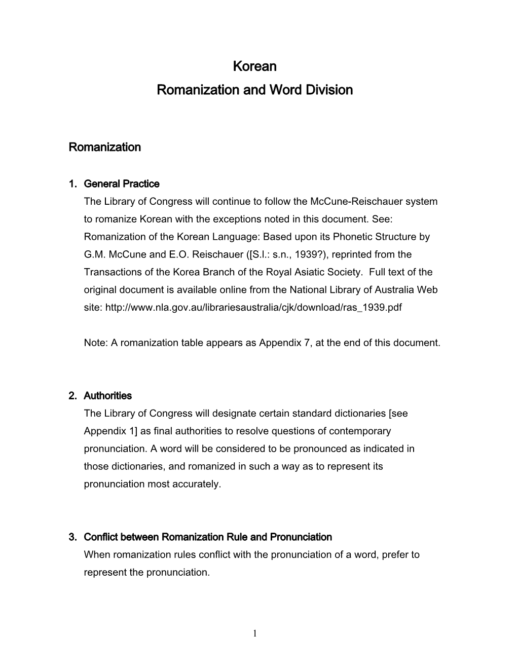 Korean Romanization and Word Division