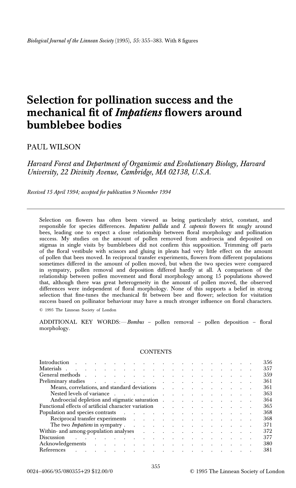 Selection for Pollination Success and the Mechanical Fit of Impatiens