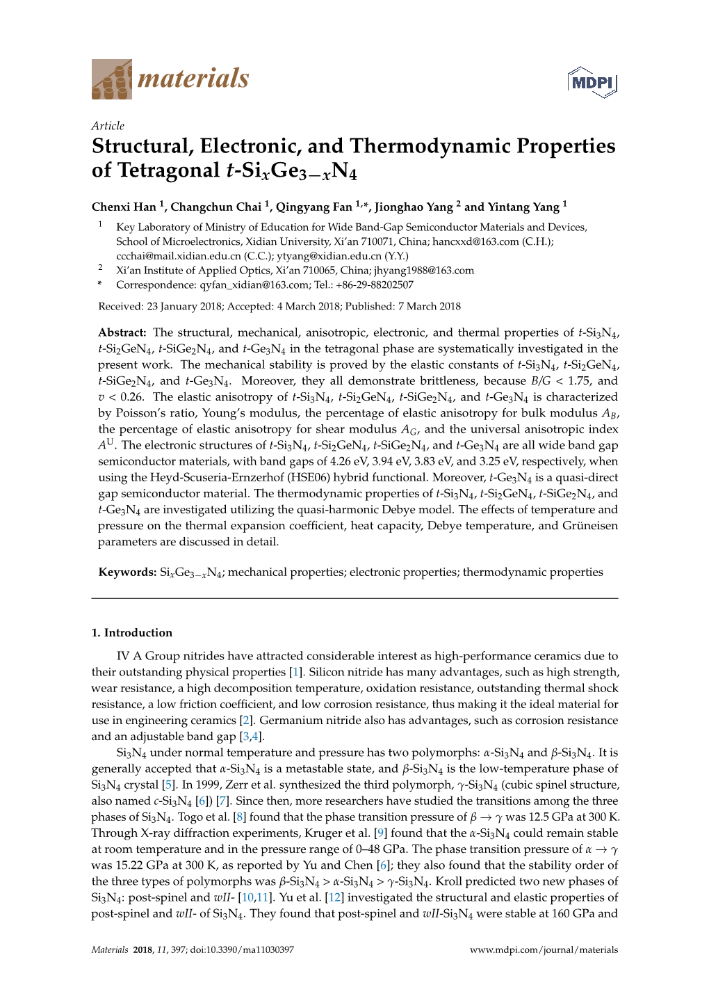 Structural, Electronic, and Thermodynamic Properties of Tetragonal T-Sixge3−Xn4