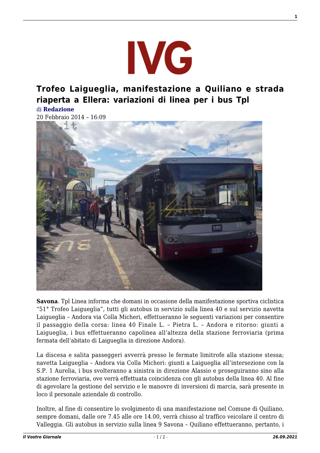 Il Vostro Giornale - 1 / 2 - 26.09.2021 2