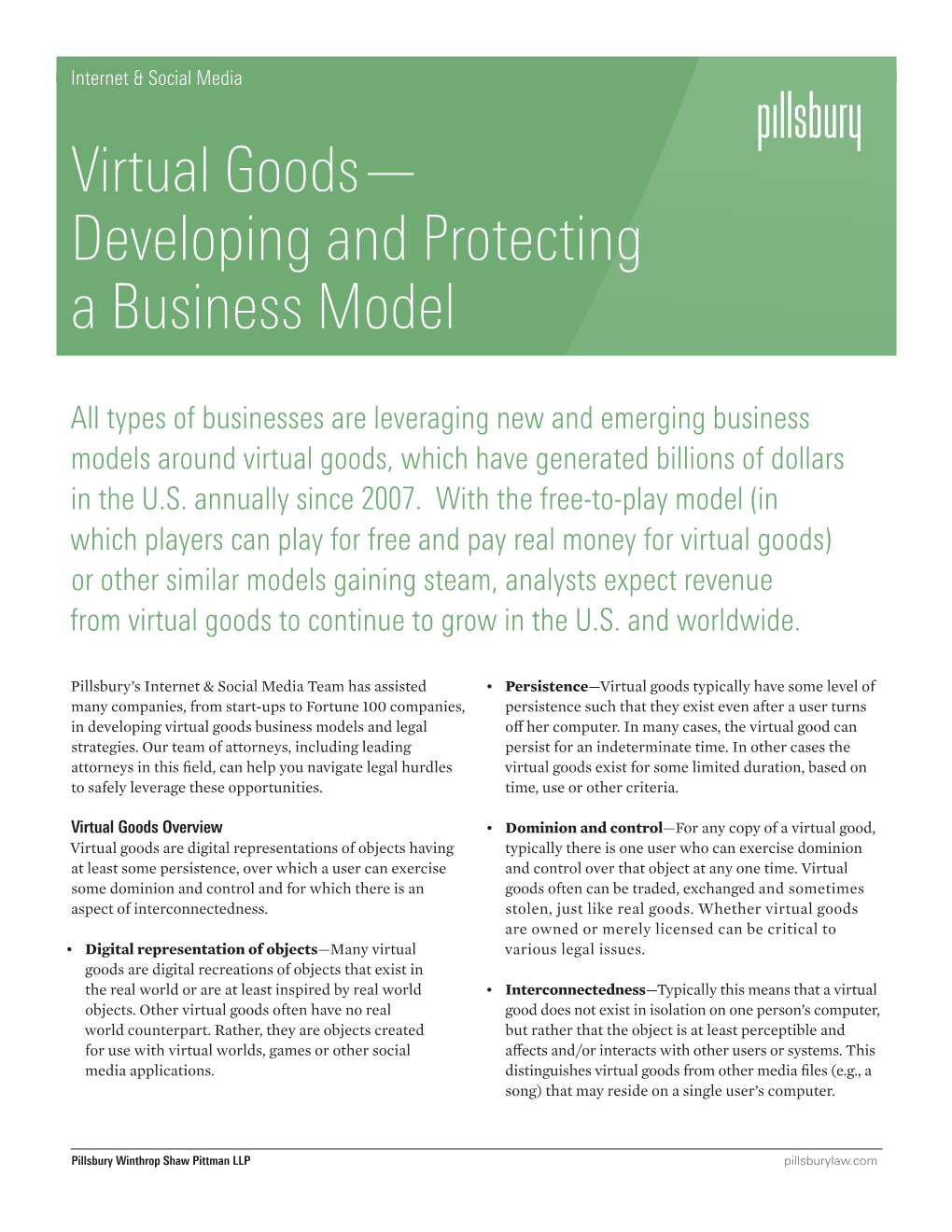 Virtual Goods— Developing and Protecting a Business Model