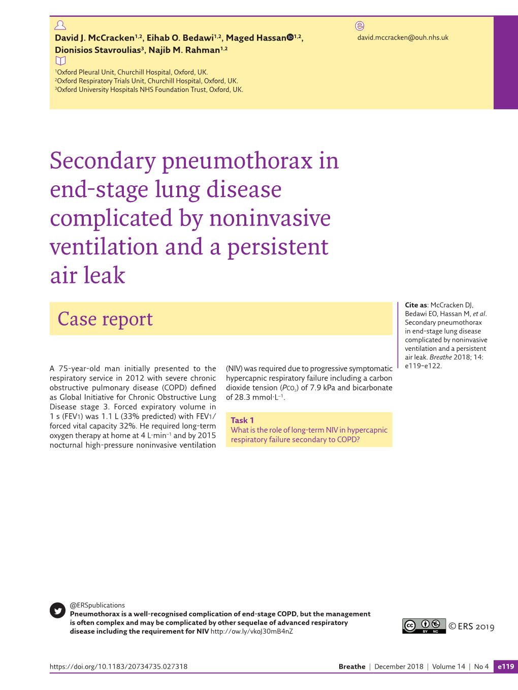 Secondary Pneumothorax in End-Stage Lung Disease Complicated by Noninvasive Ventilation and a Persistent Air Leak