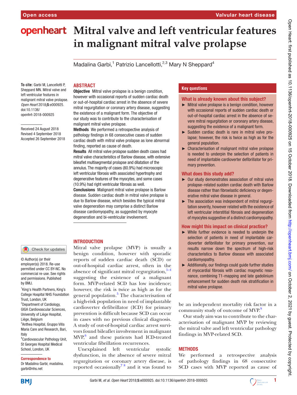 Mitral Valve and Left Ventricular Features in Malignant Mitral Valve Prolapse