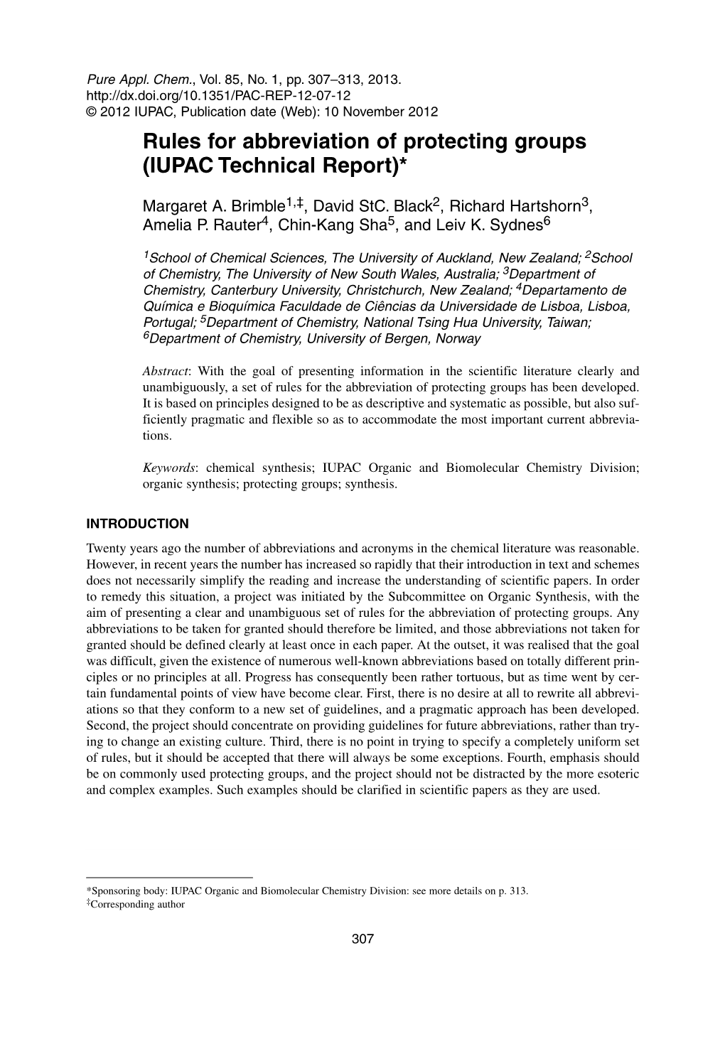 Rules for Abbreviation of Protecting Groups (IUPAC Technical Report)*