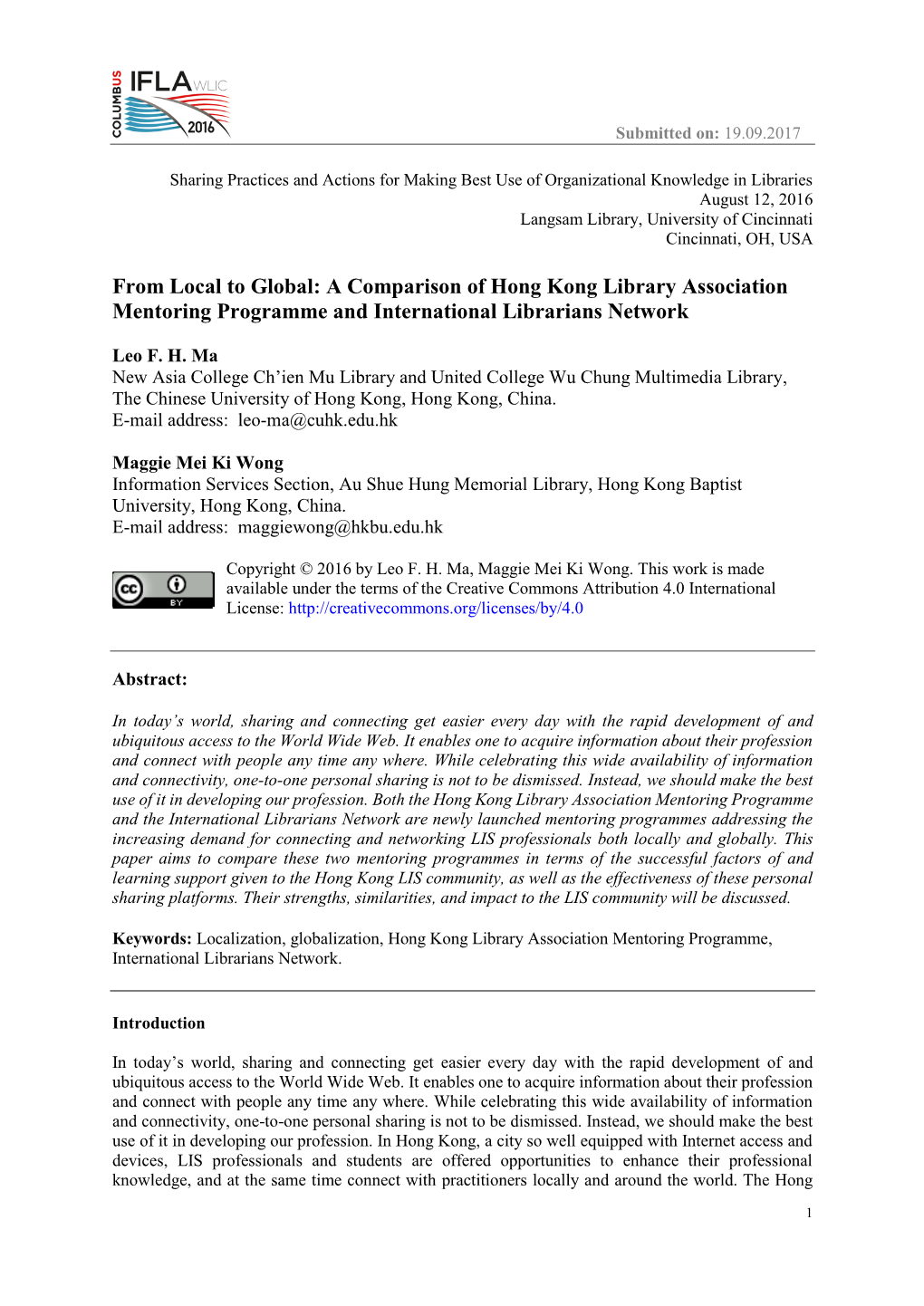 A Comparison of Hong Kong Library Association Mentoring Programme and International Librarians Network