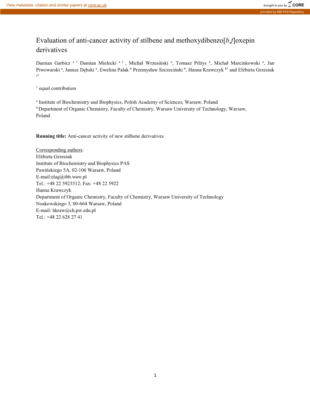 Anticancer Features of New Stilbenoid Derivatives