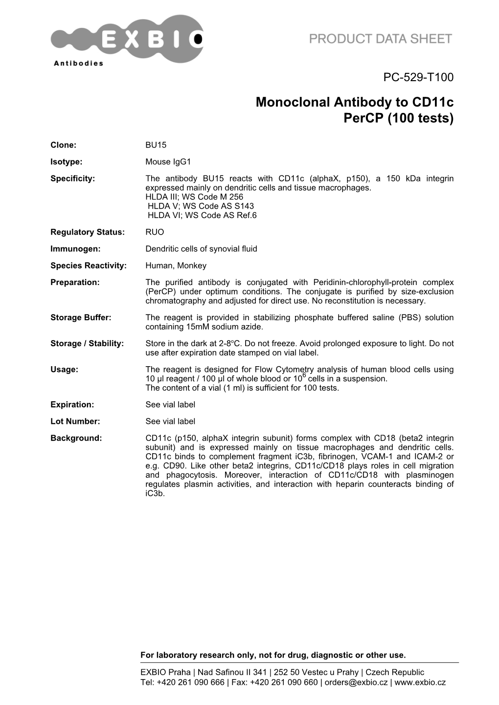 Monoclonal Antibody to Cd11c Percp (100 Tests)