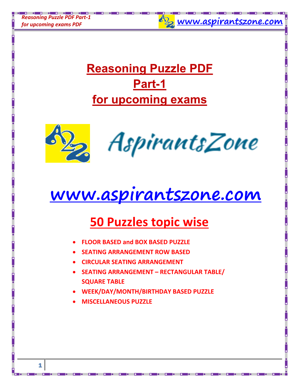 Reasoning Puzzle PDF Part-1 for Upcoming Exams PDF