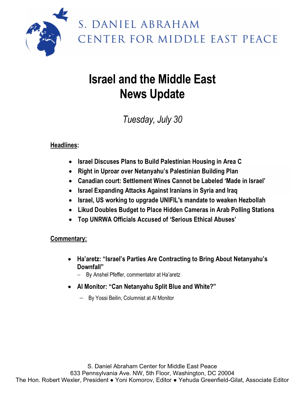 Israel and the Middle East News Update