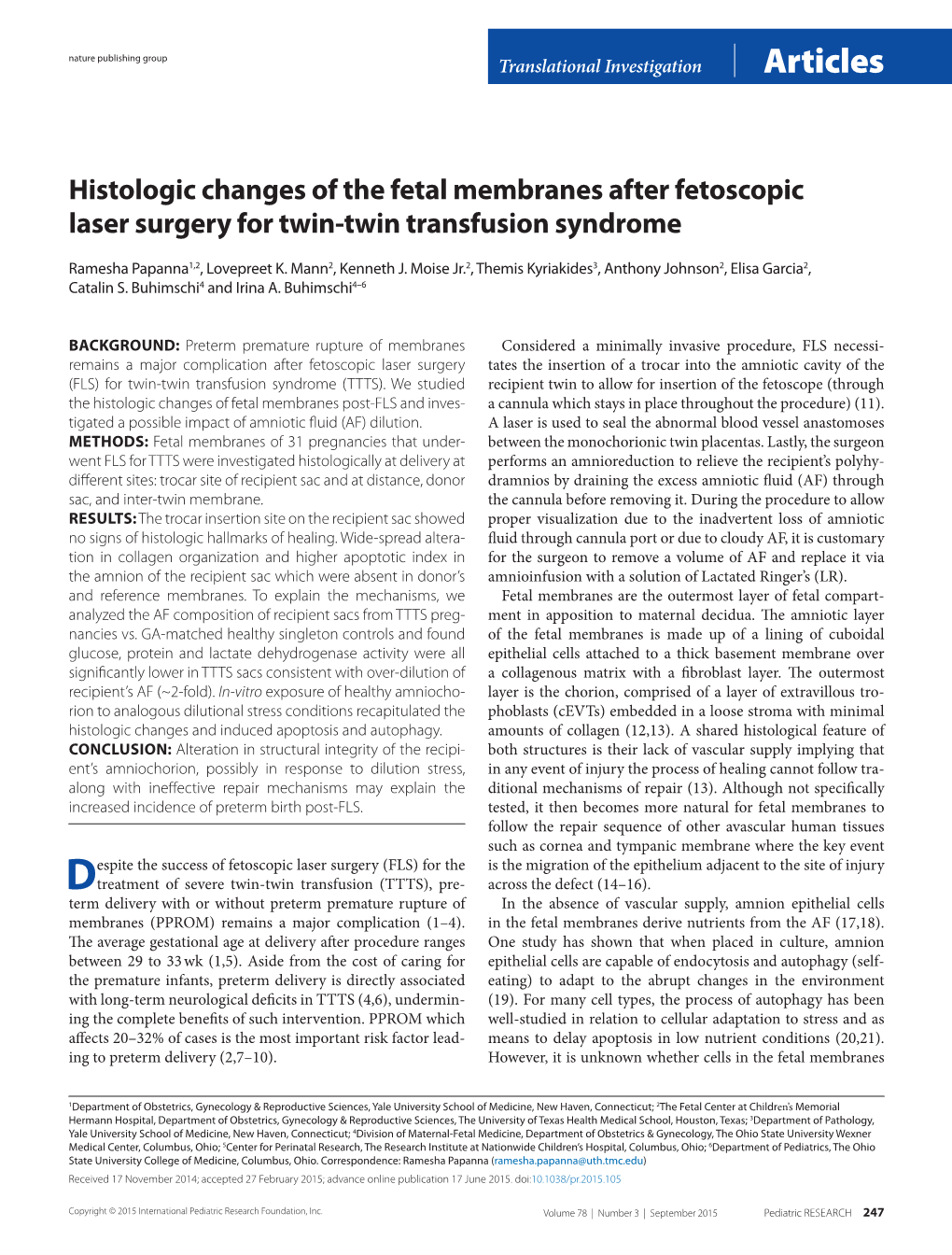 Histologic Changes of the Fetal Membranes After Fetoscopic Laser Surgery for Twin-Twin Transfusion Syndrome