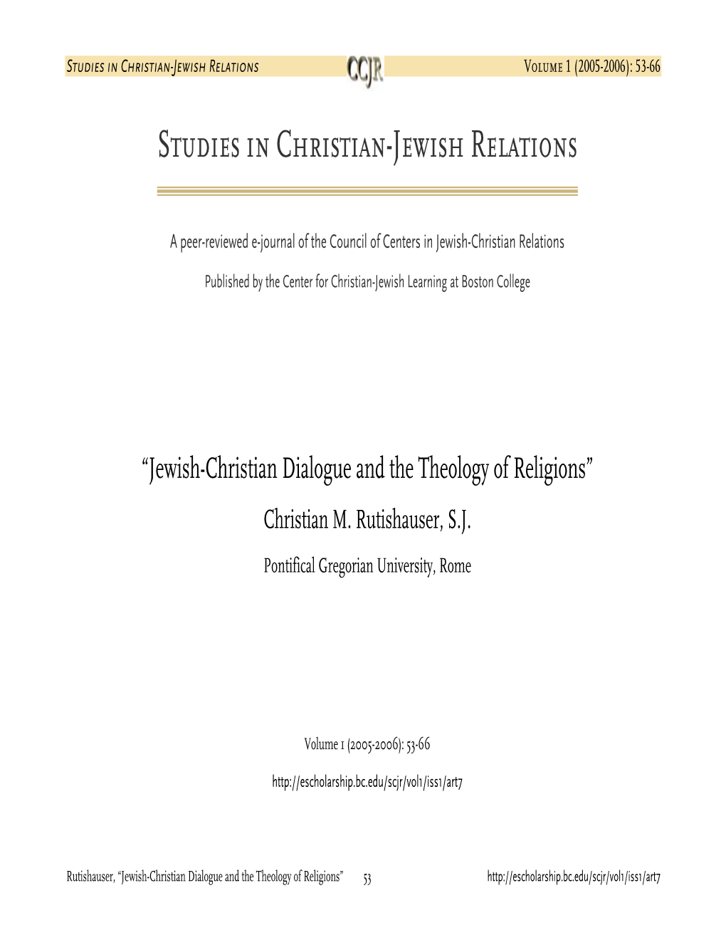 Studies in Christian-Jewish Relations Volume 1 (2005-2006): 53-66