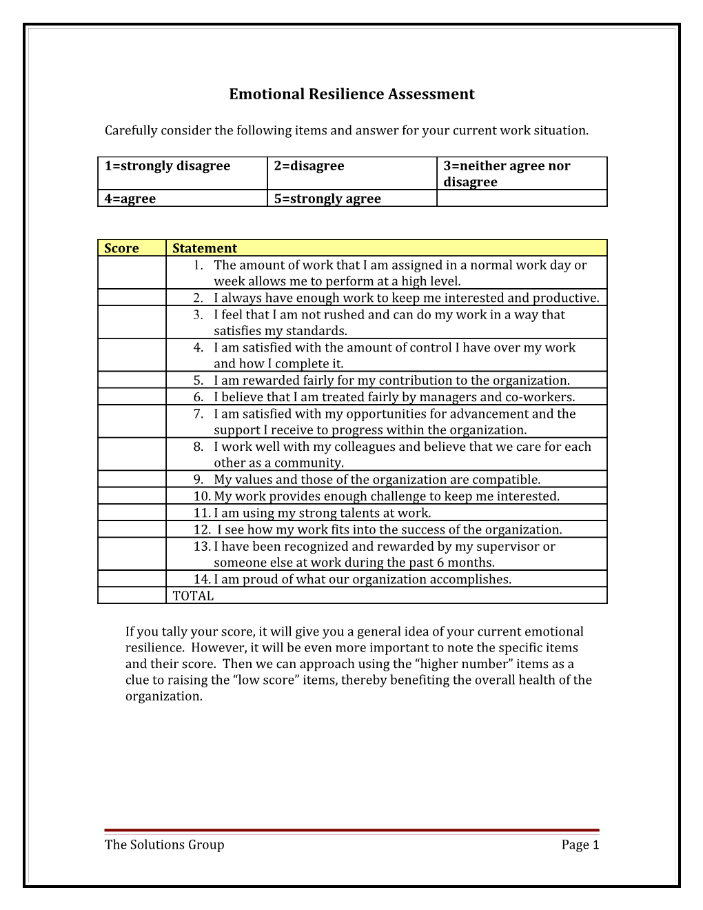 Emotional Resilience Assessment