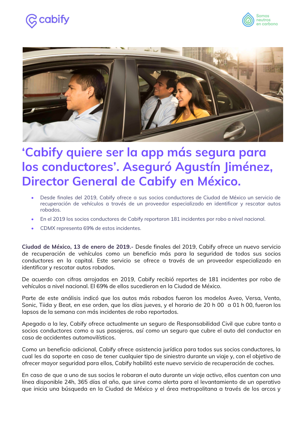 'Cabify​Quiere Ser La App Más Segura Para Los Conductores'. Aseguró Agustín Jiménez, Director General De Cabify En