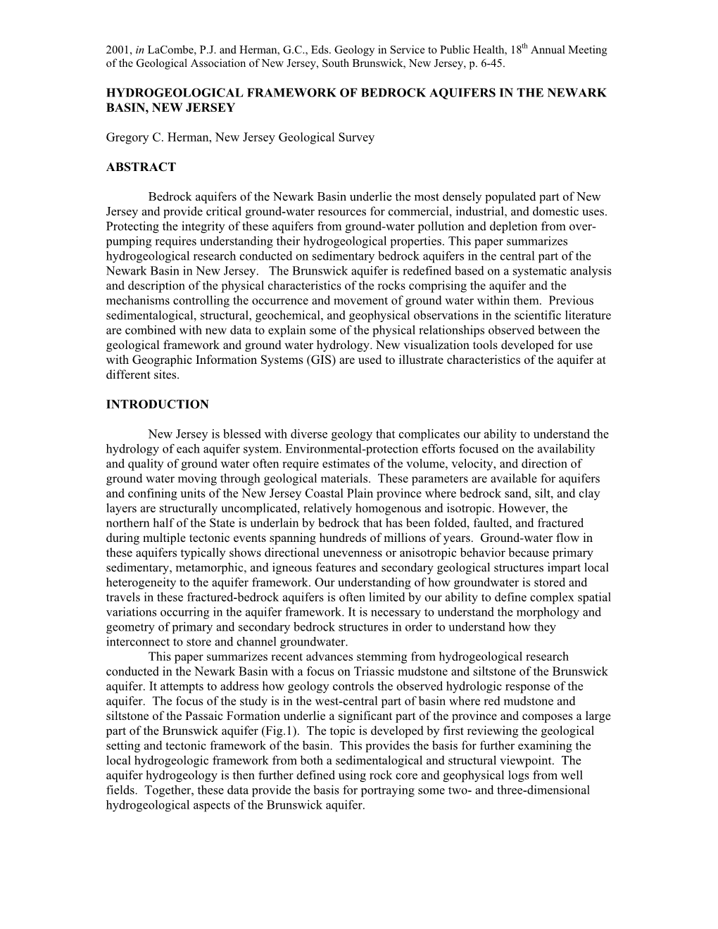 Hydrogeological Framework of Bedrock Aquifers in the Newark Basin, New Jersey