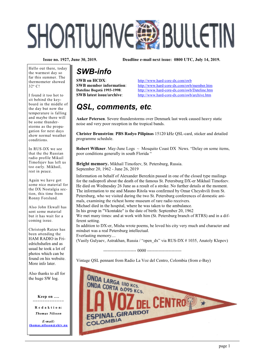 SWB-Info QSL, Comments, Etc