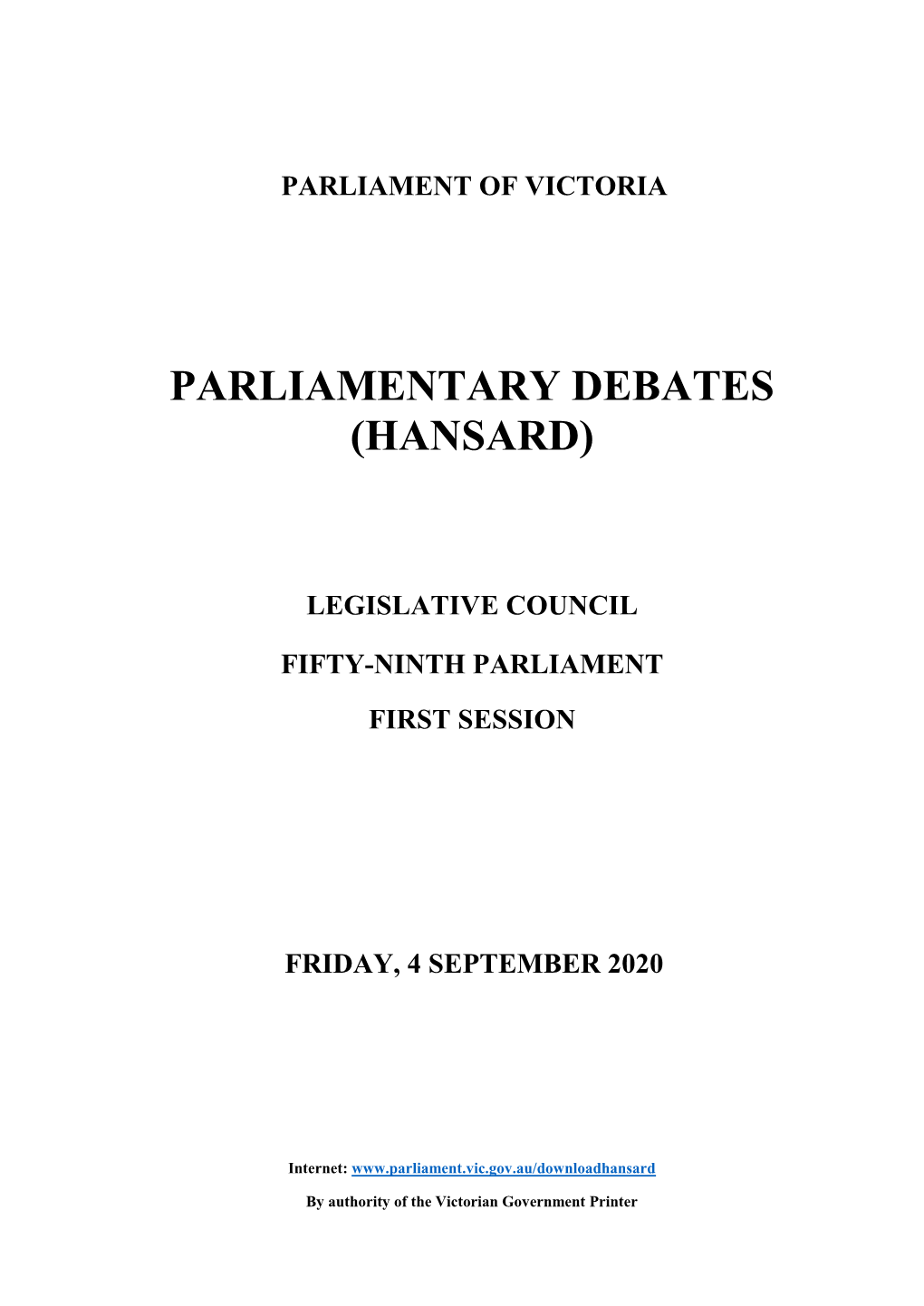 Parliament of Victoria Parliamentary Debates (Hansard)