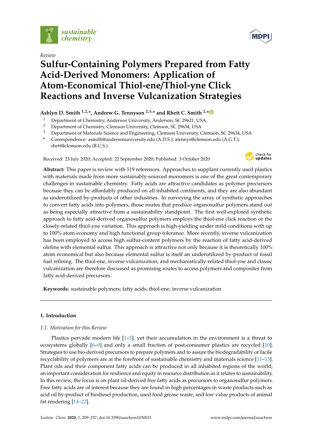 Sulfur-Containing Polymers Prepared from Fatty Acid-Derived