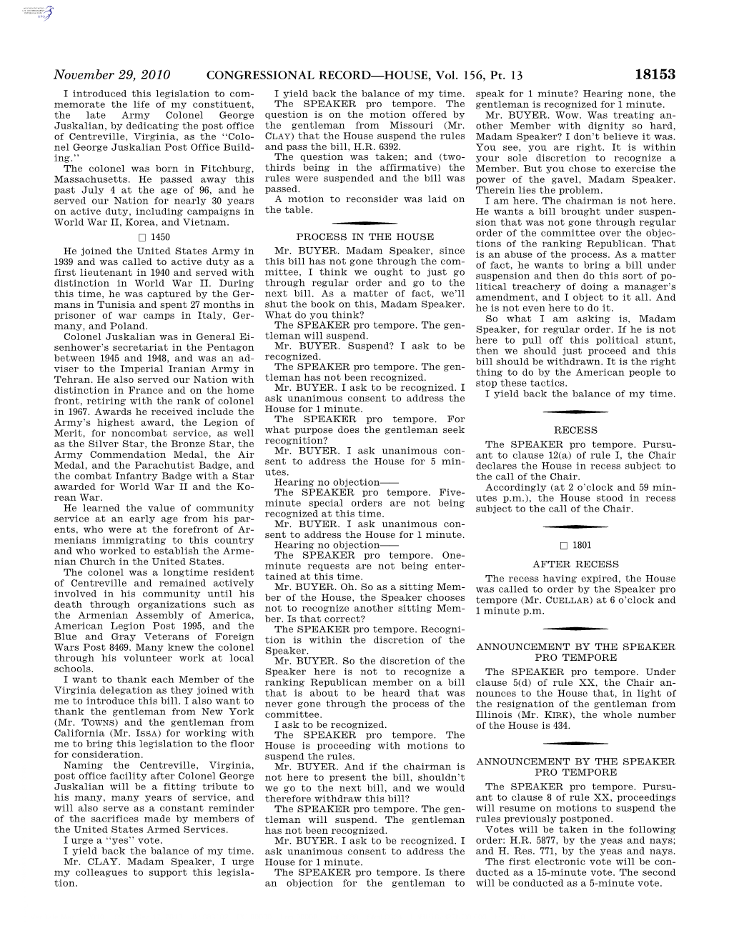 CONGRESSIONAL RECORD—HOUSE, Vol. 156, Pt. 13 November 29, 2010