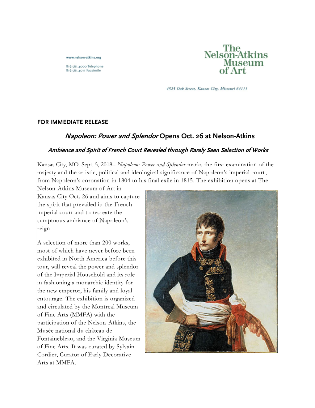 Napoleon: Power and Splendor Opens Oct. 26 at Nelson-Atkins