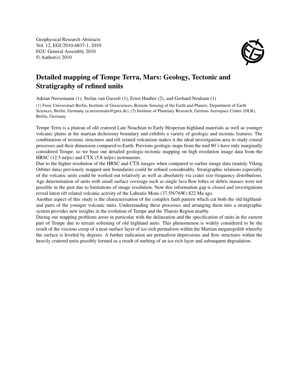 Detailed Mapping of Tempe Terra, Mars: Geology, Tectonic and Stratigraphy of Reﬁned Units