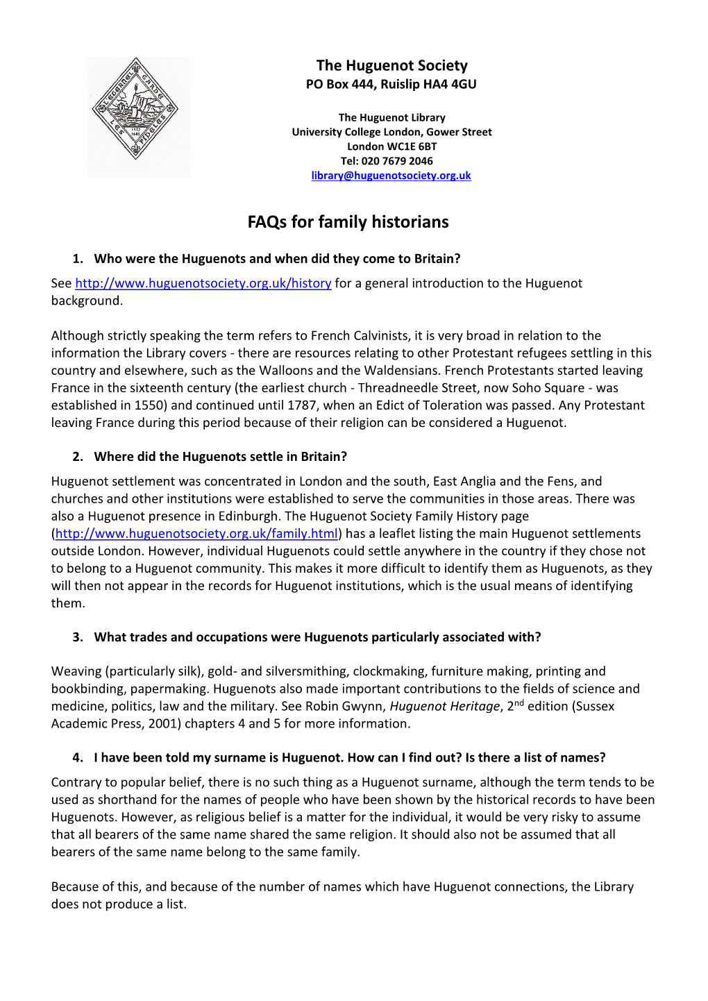 Faqs for Family Historians