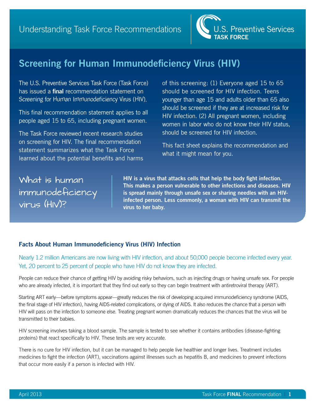 Screening for Human Immunodeficiency Virus (HIV)