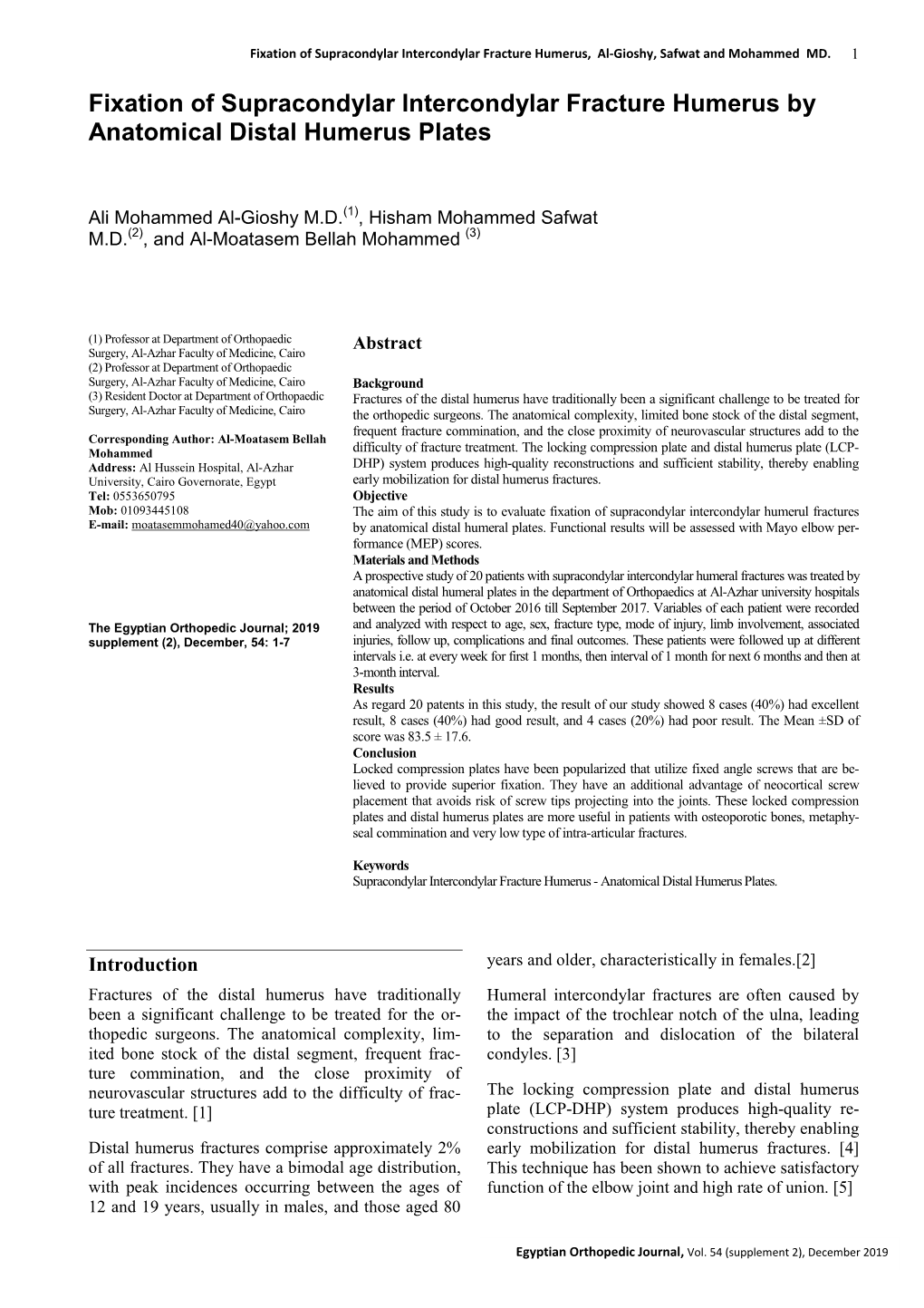 Fixation of Supracondylar Intercondylar Fracture Humerus by Anatomical Distal Humerus Plates