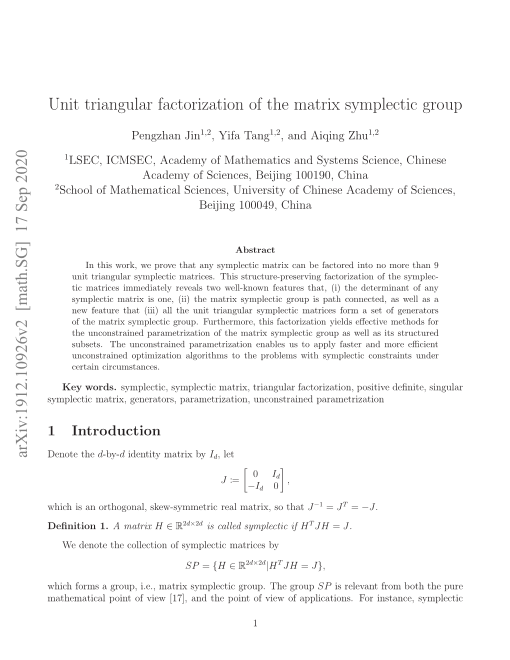 Unit Triangular Factorization of the Matrix Symplectic Group