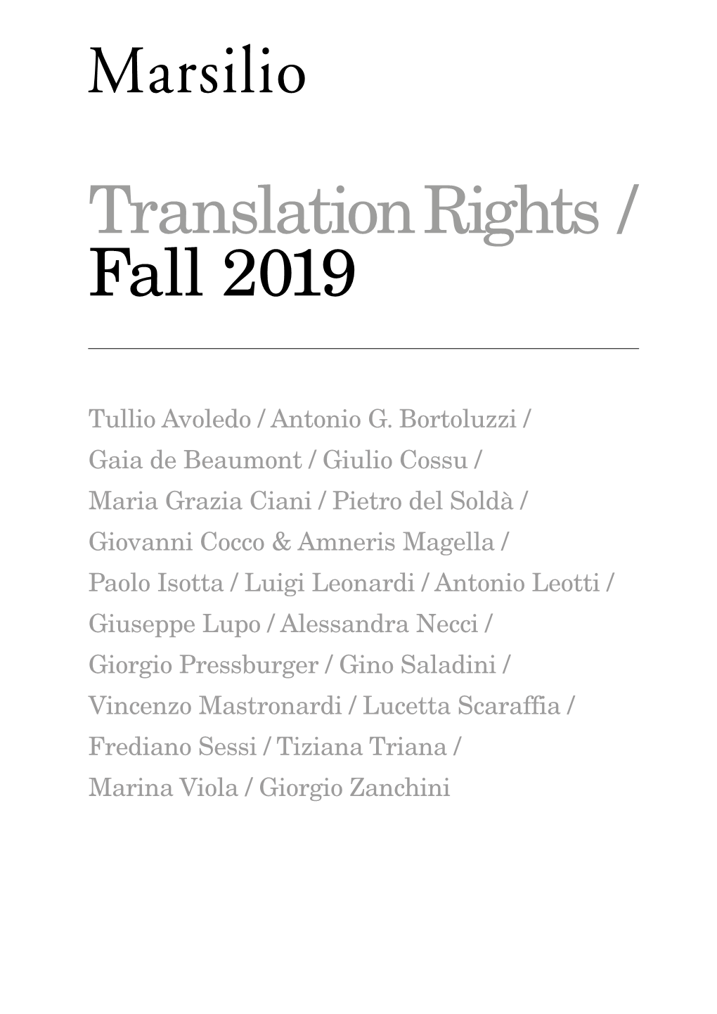 Translation Rights / Fall 2019