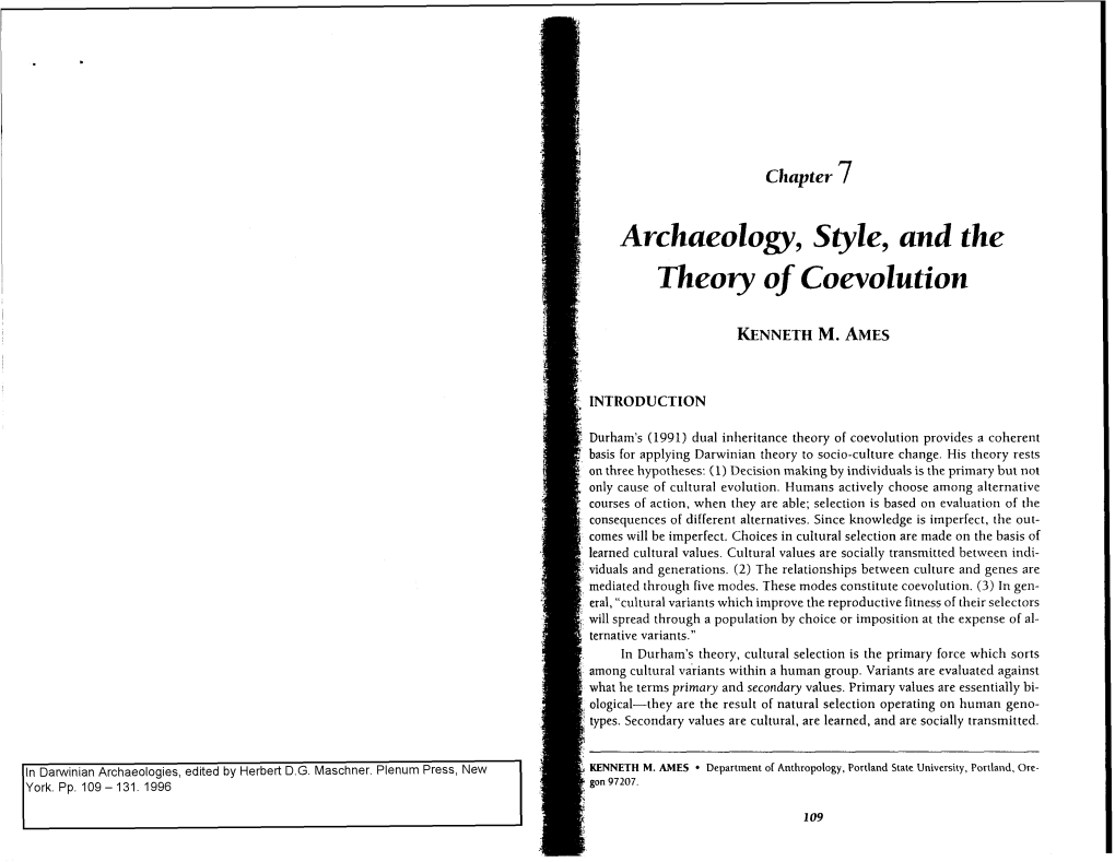 Avchueology, Style, and the Theory of Coevolution