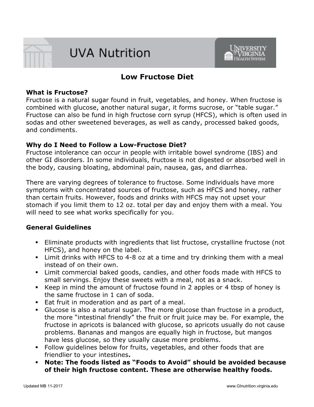 Low Fructose Diet